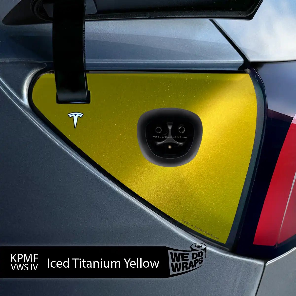 KPMF Iced Titanium Yellow Tesla Charge Port Wrap | Model Y - Tesla Emblems