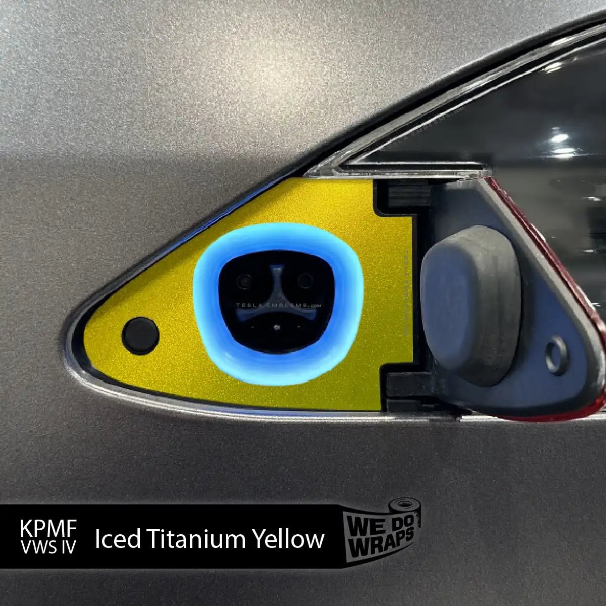 KPMF Iced Titanium Yellow Tesla Charge Port Wrap | Model X - Tesla Emblems