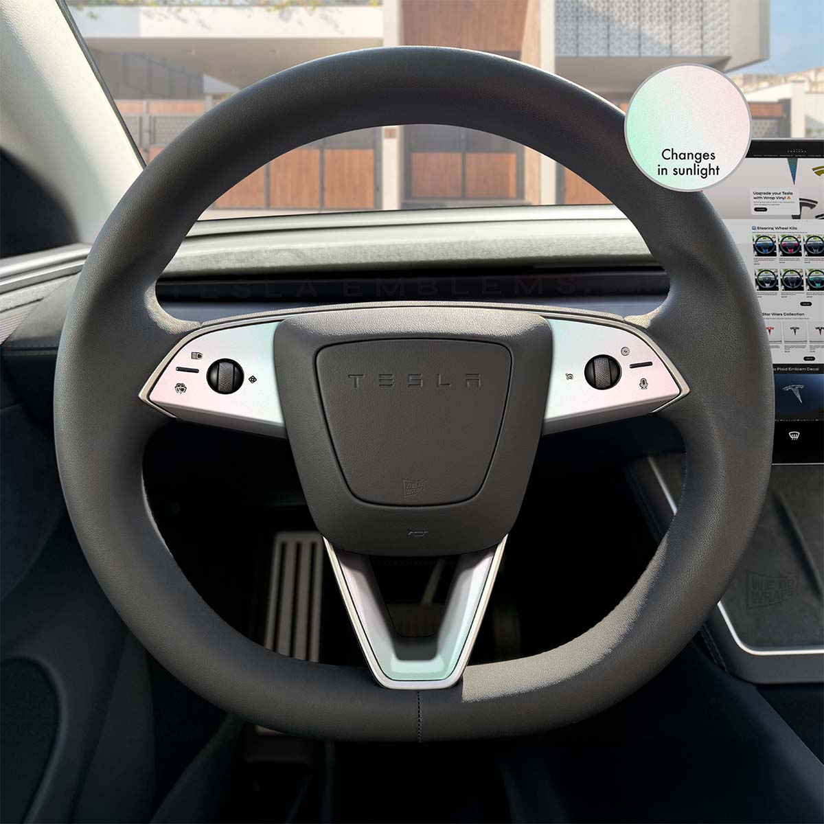 KPMF Matte Aurora Pearl Tesla Steering Wheel Trim Decal Kit (3pcs) | M3 Feb 2024 - '25 "Highland" - Tesla Emblems