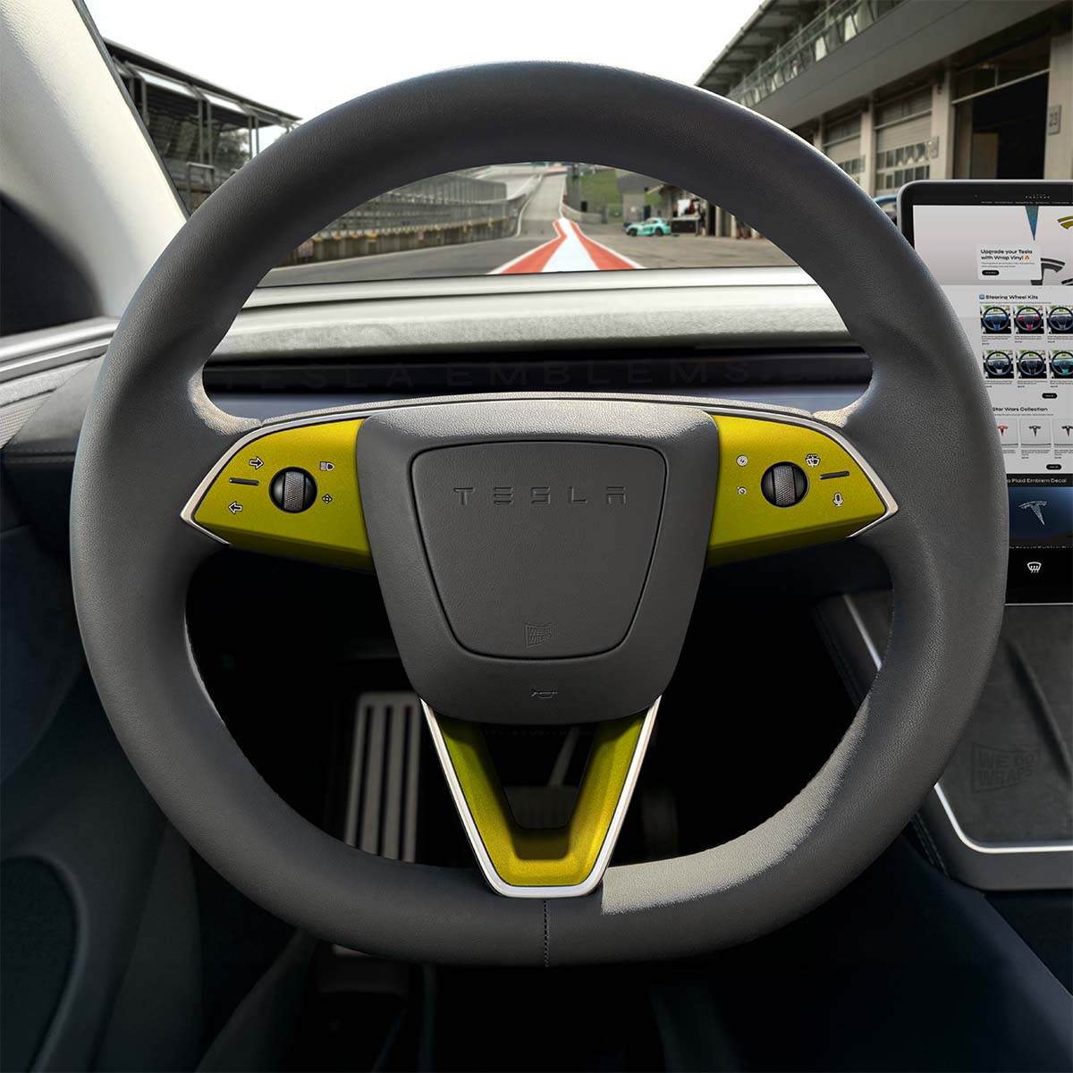 KPMF Matte Iced Yellow Tesla Steering Wheel Trim Decal Kit (3pcs) | M3 Feb 2024 - '25 "Highland" - Tesla Emblems