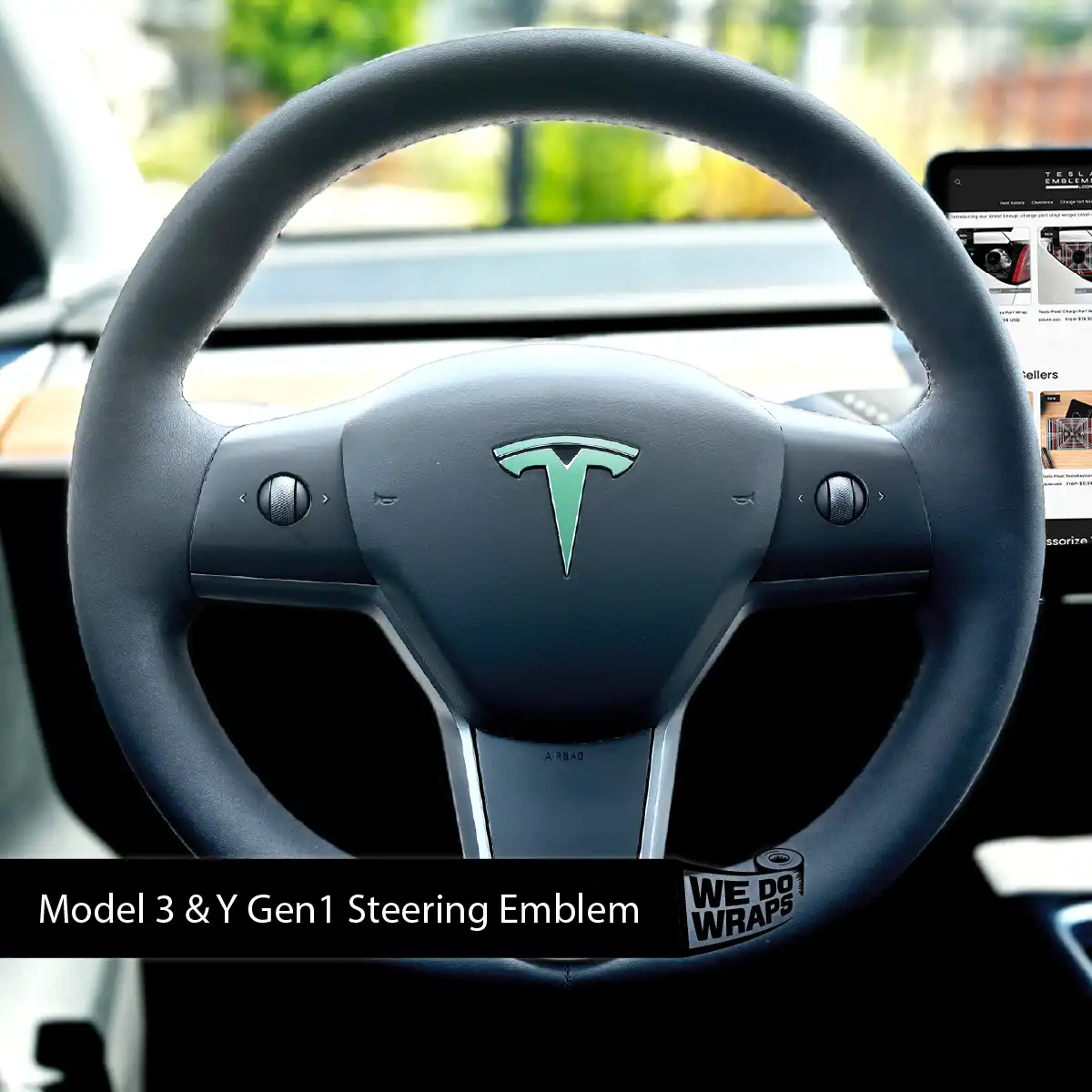 KPMF Satin Spearmint Tesla Steering Wheel Emblem Decal - Tesla Emblems