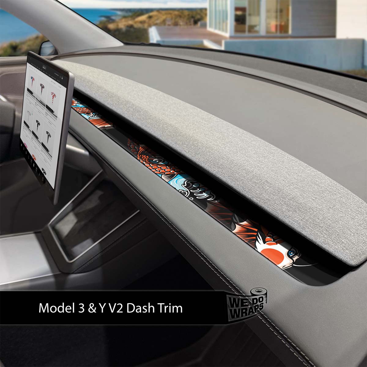 Koi Tattoo Art Tesla Dash Trim Wrap | Model 3 ’24 - 26 Refresh - Tesla Emblems