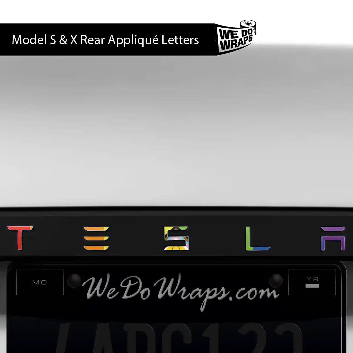 LGBTQ+ Pride Flag Tesla Emblem Decals (Front + Back) | Model X - Tesla Emblems