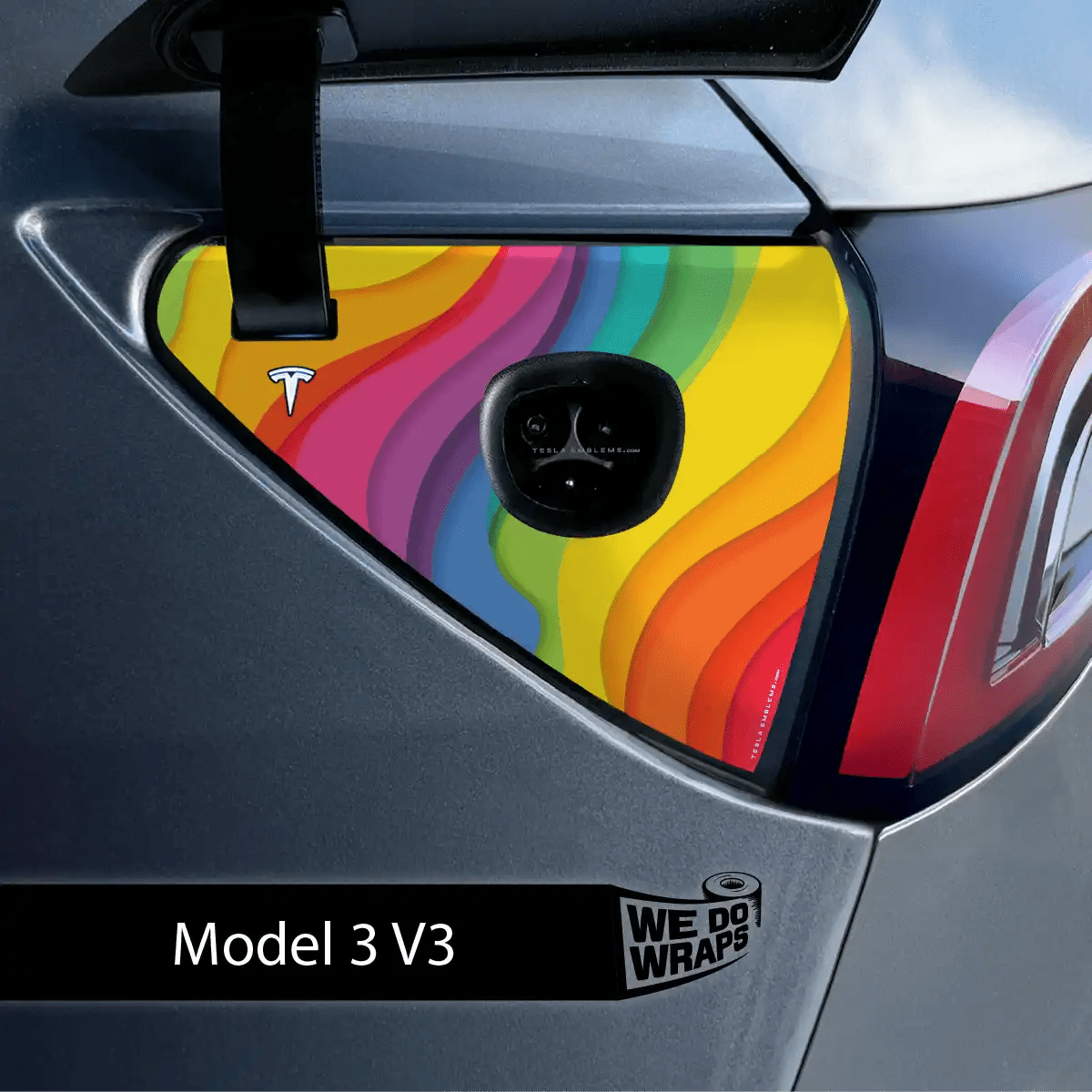 Layered Rainbow Tesla Charge Port Wrap | Model 3 - Tesla Emblems