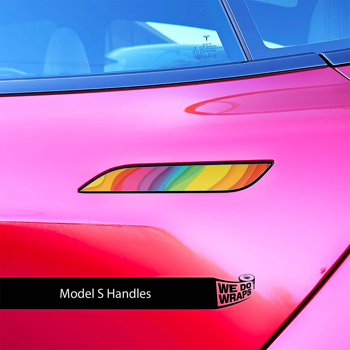 Layered Rainbow Tesla Door Handle Decals (4pcs)
