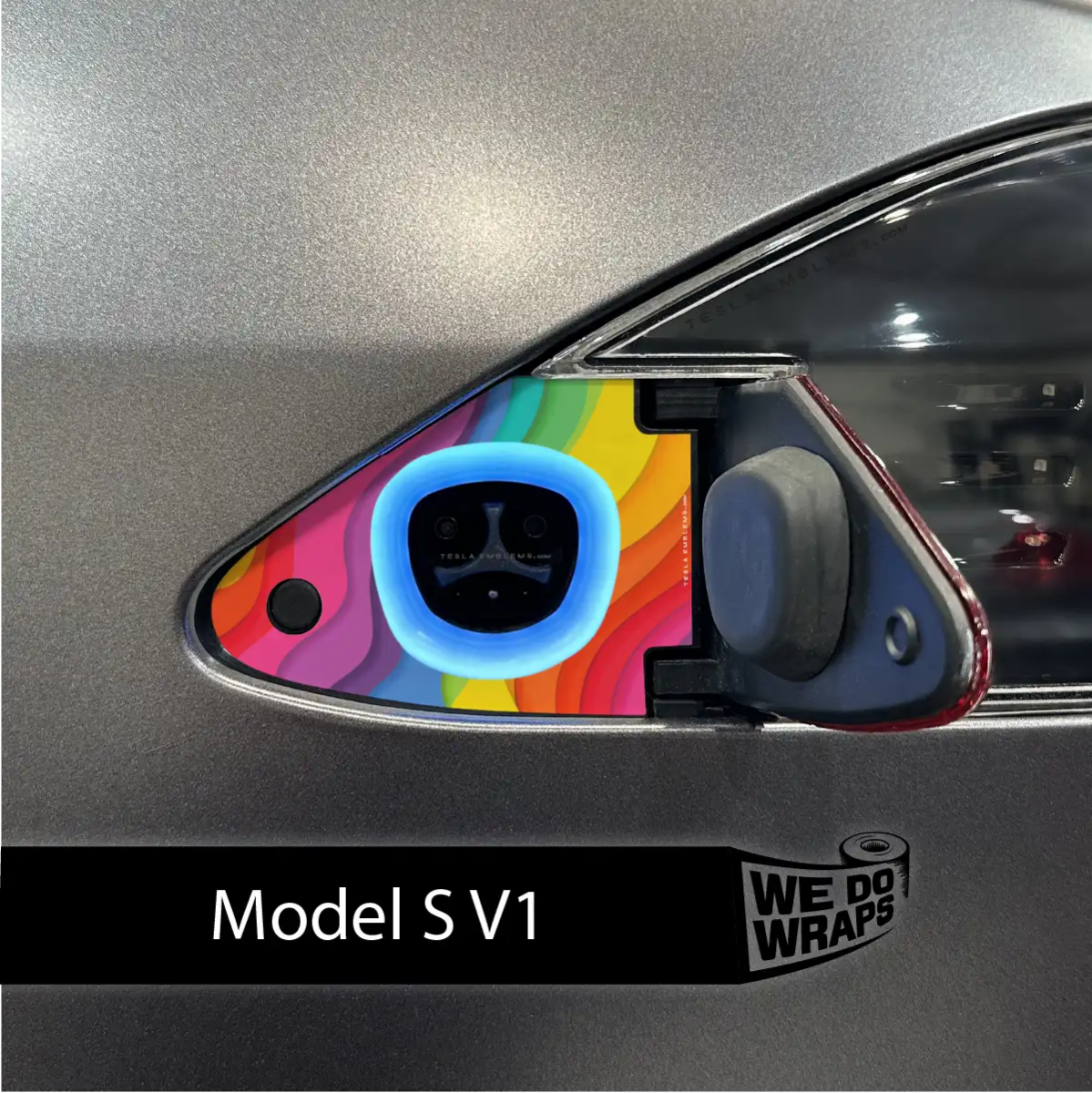 Layered Rainbow Tesla Charge Port Wrap | Model S - Tesla Emblems