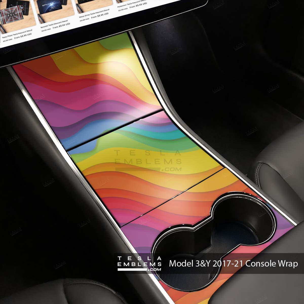 Copy of Layered Rainbow Tesla Center Console Wrap Kit | 2017-2021 Model 3 & Y - Tesla Emblems