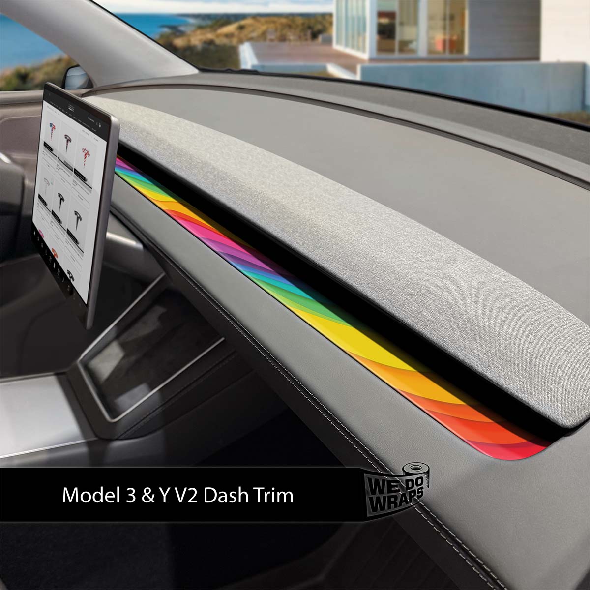 Layered Rainbow Tesla Dash Trim Wrap | Model Y 2026