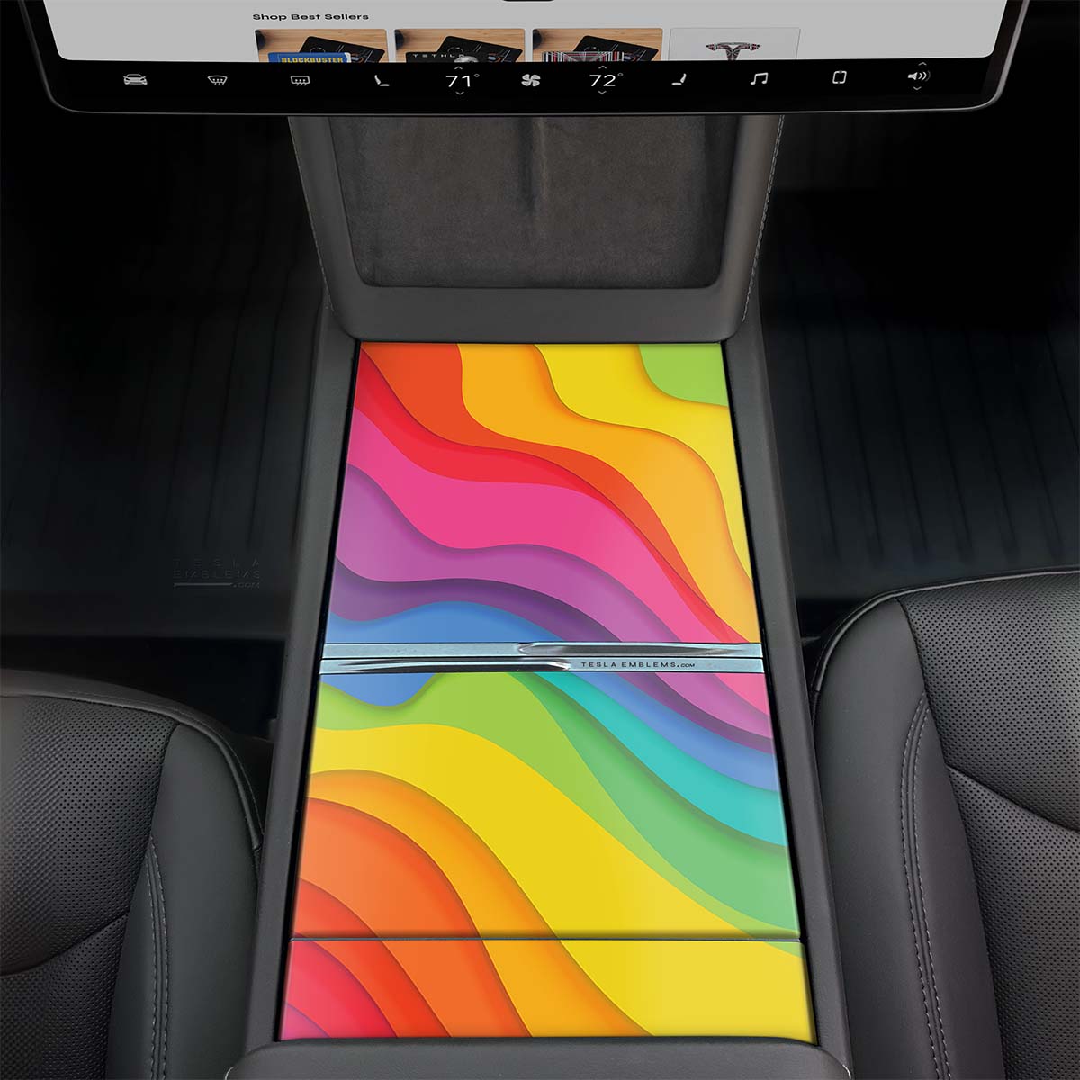 Layered Rainbow Tesla Center Console Wrap Kit | 2024+ Model 3 "Highland" - Tesla Emblems