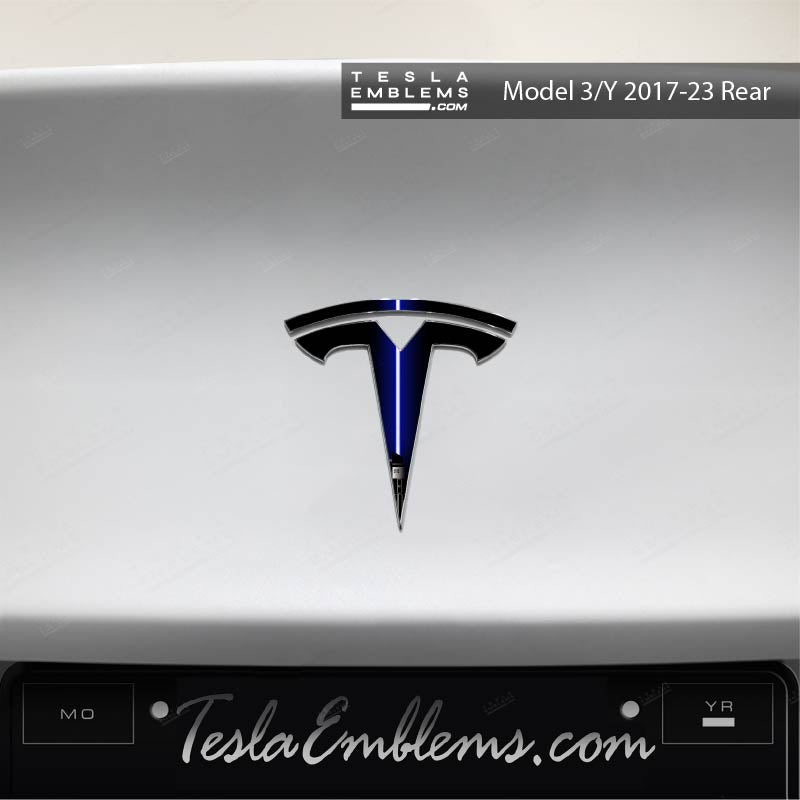 Blue Lightsaber Tesla Emblem Decals (Front + Back) - Tesla Emblems