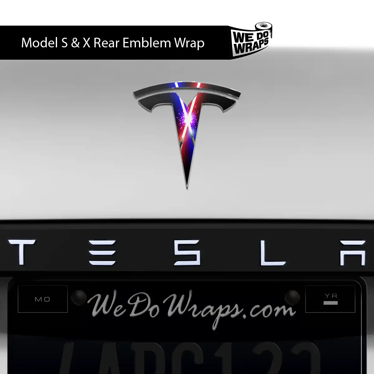 Laser Sword Clash Tesla Emblem Decals (Front + Back) | Model X - Tesla Emblems