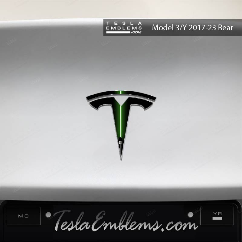 Green Lightsaber Tesla Emblem Decals (Front + Back) - Tesla Emblems