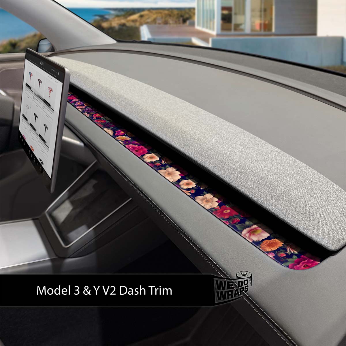 Midnight Bloom Tesla Dash Trim Wrap | Model 3 ’24 - 26 Refresh - Tesla Emblems