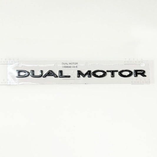 "Dual Motor" Chrome - Genuine OEM Original Tesla Factory Emblems | Rear Trunk Badging for Model 3/Y/S/X Cybertruck - Tesla Emblems