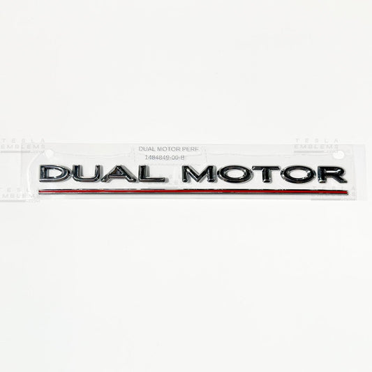 "Dual Motor Performance" Chrome - Genuine OEM Original Tesla Factory Emblems | Rear Trunk Badging for Model 3/Y/S/X Cybertruck - Tesla Emblems