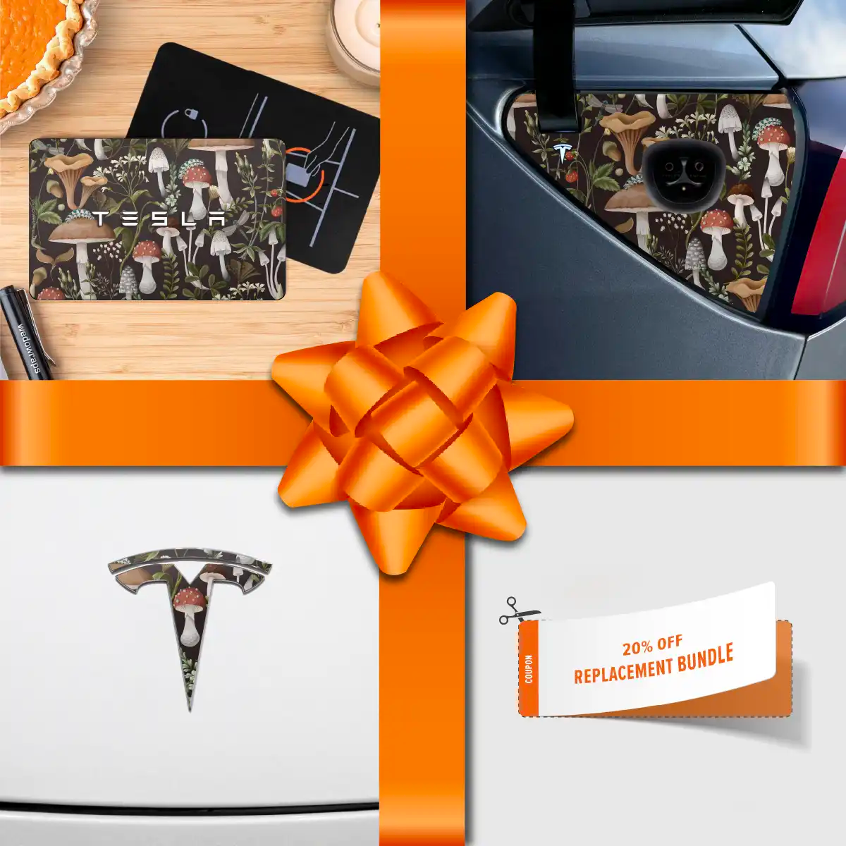 Holiday Bundle Mushroom Garden Tesla Wrap Kit | Model 3 - Tesla Emblems