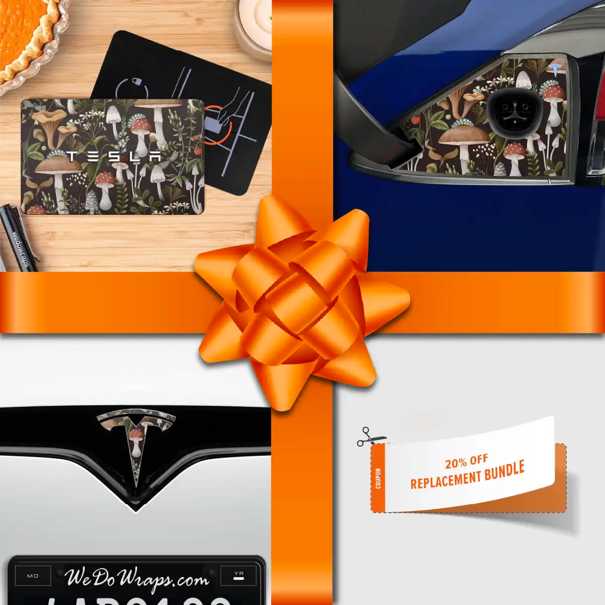 Holiday Bundle Mushroom Garden Tesla Wrap Kit | Model X - Tesla Emblems