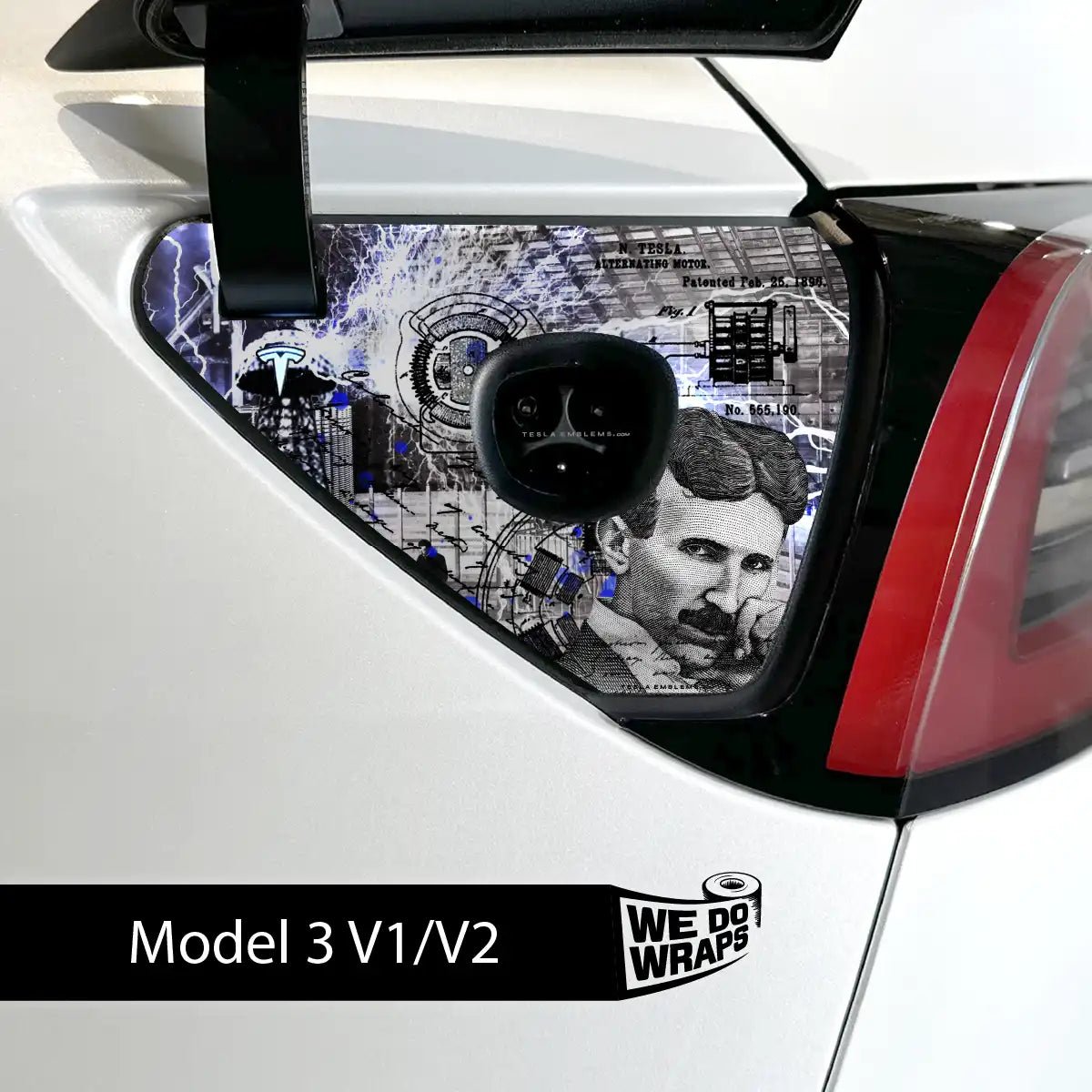 Nikola Tesla Steampunk / Trash Polka Tesla Charge Port Wrap | Model 3 - Tesla Emblems