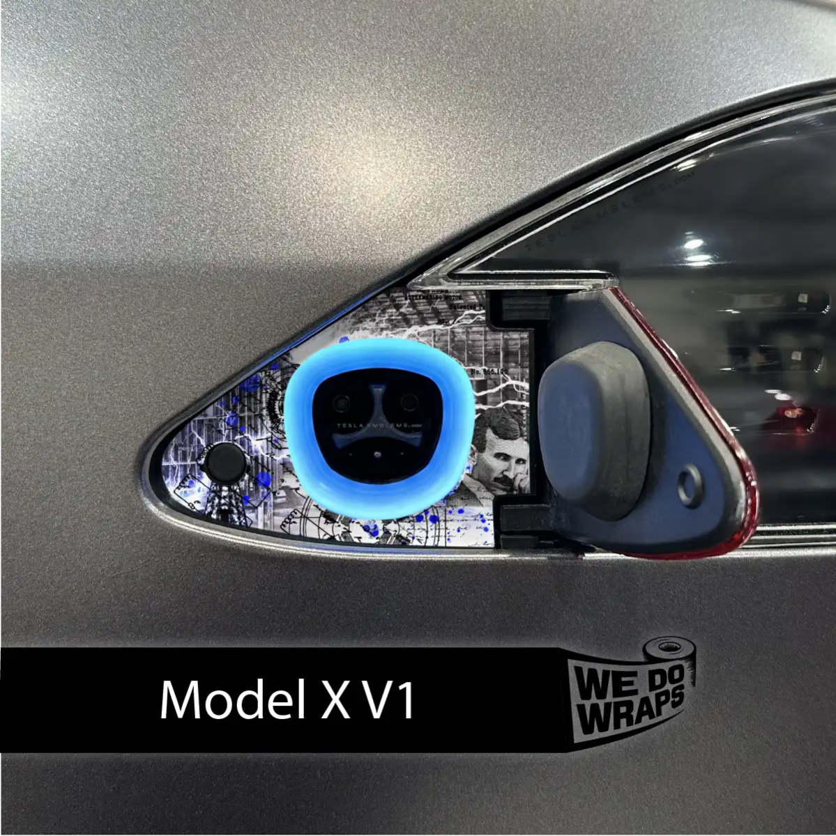 Nikola Tesla Steampunk / Trash Polka Tesla Charge Port Wrap | Model X - Tesla Emblems