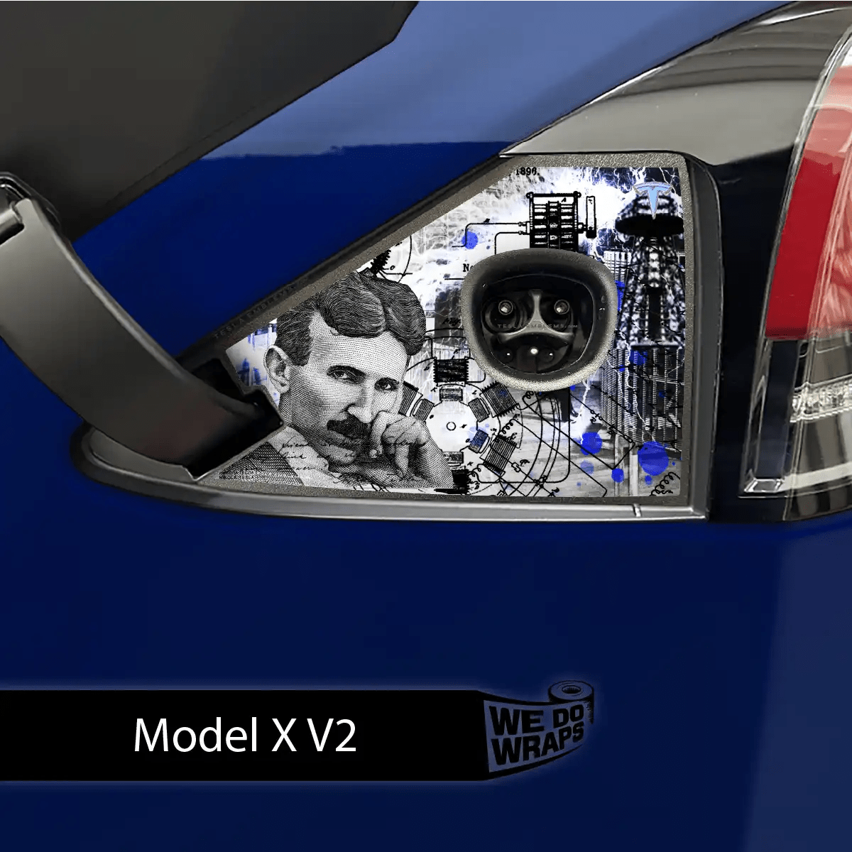 Nikola Tesla Steampunk / Trash Polka Tesla Charge Port Wrap | Model X - Tesla Emblems