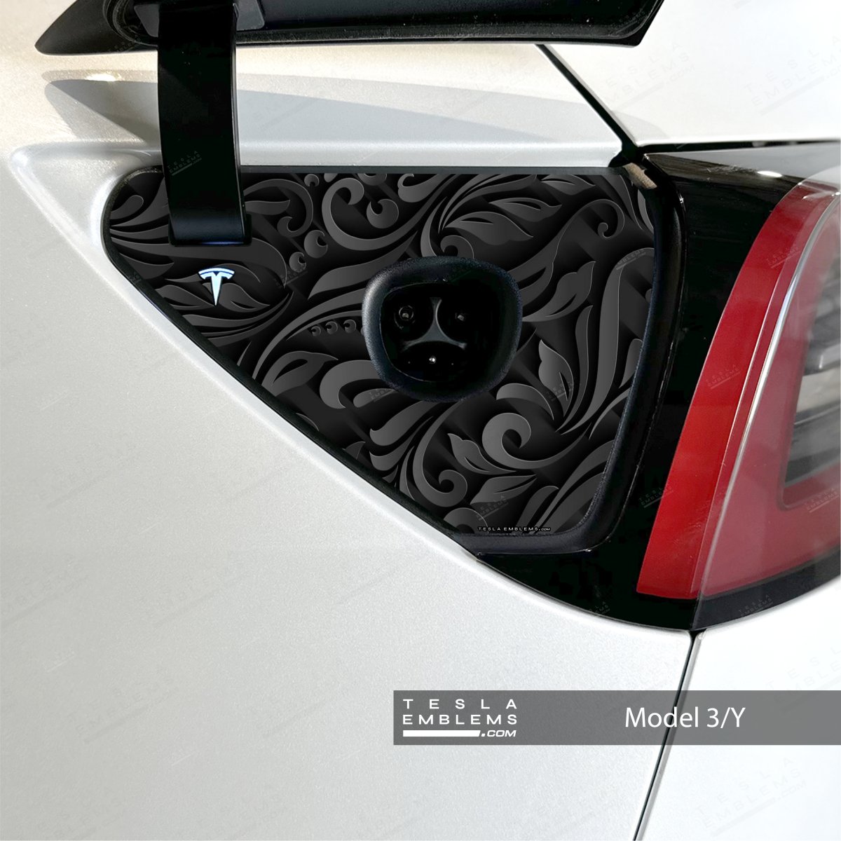 Nocturnal Petals Tesla Charge Port Wrap - Tesla Emblems
