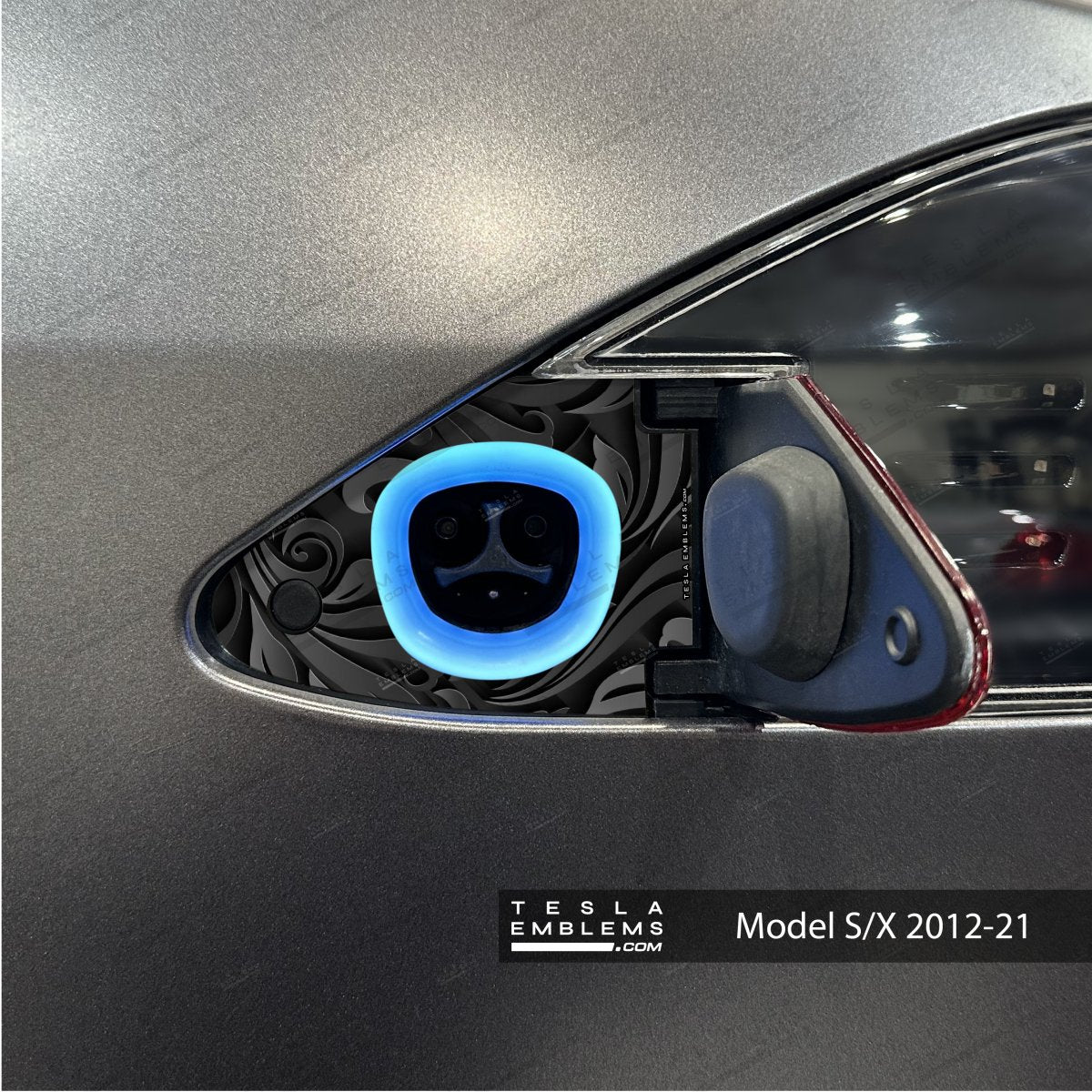 Nocturnal Petals Tesla Charge Port Wrap - Tesla Emblems