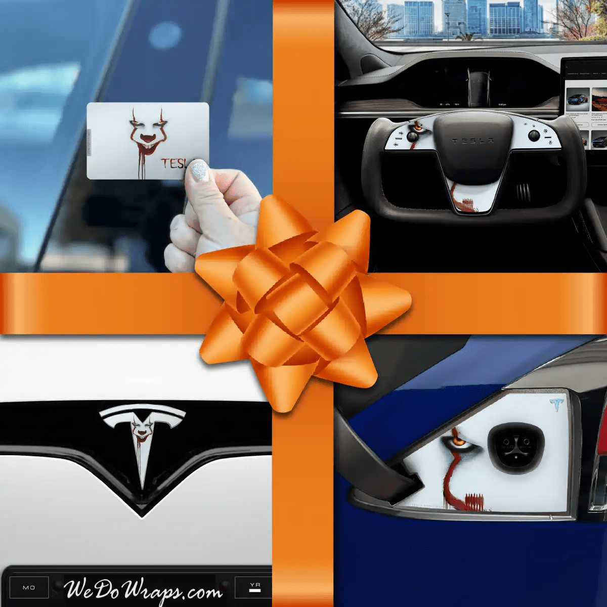 Holiday Bundle Pennywise the Dancing Clown Tesla Wrap Kit | Model X - Tesla Emblems