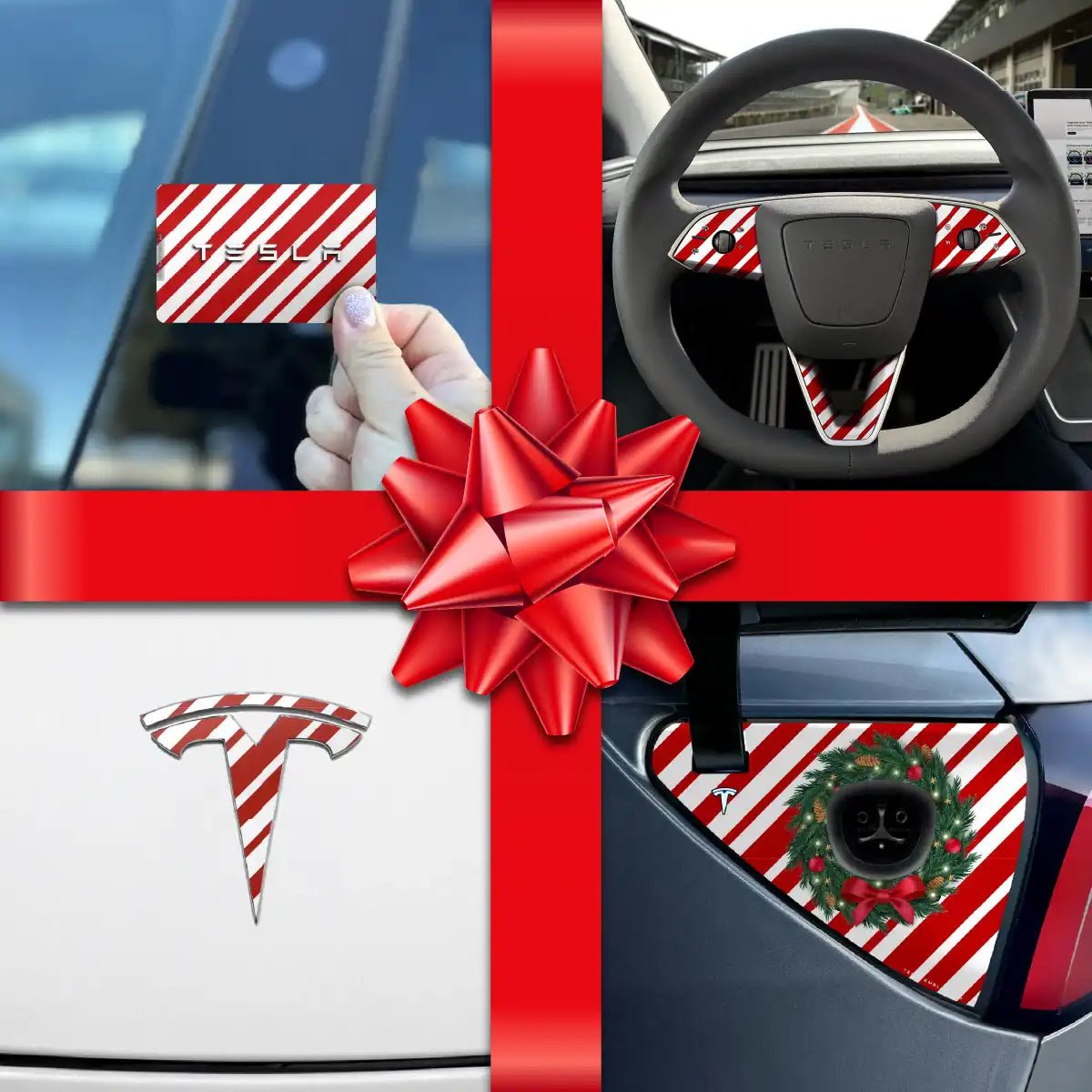 Holiday Bundle Peppermint Tesla Wrap Kit | Model 3 - Tesla Emblems