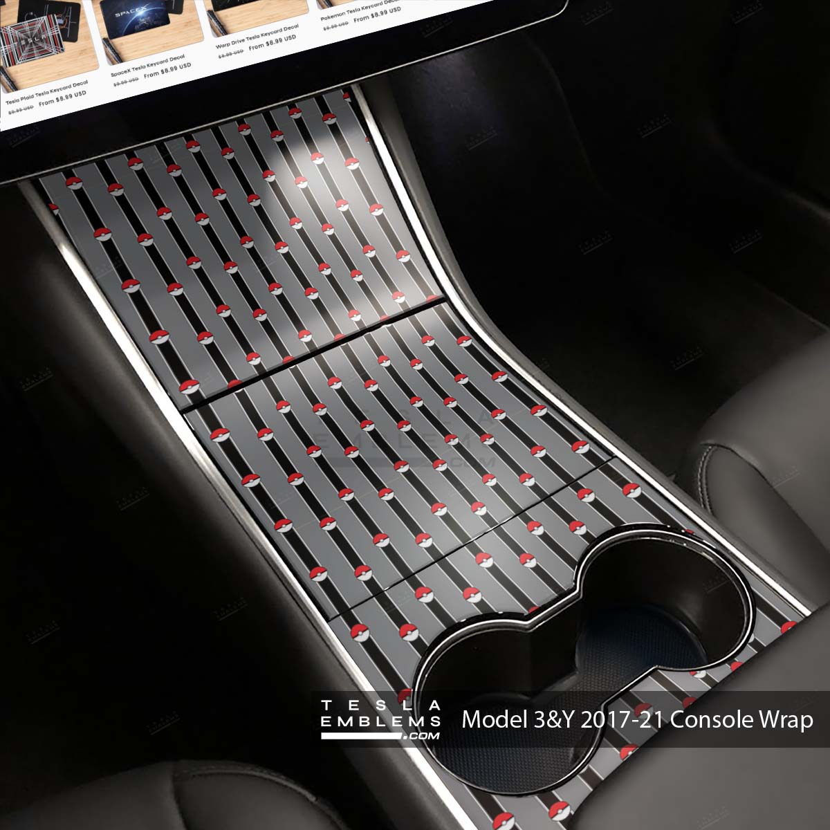 Pokemon Go Tesla Center Console Wrap Kit | 2017-2021 Model 3 & Y - Tesla Emblems