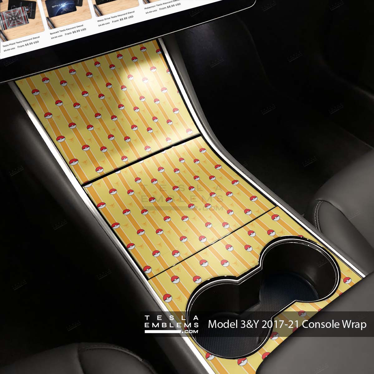 Pokemon Go Tesla Center Console Wrap Kit | 2017-2021 Model 3 & Y - Tesla Emblems