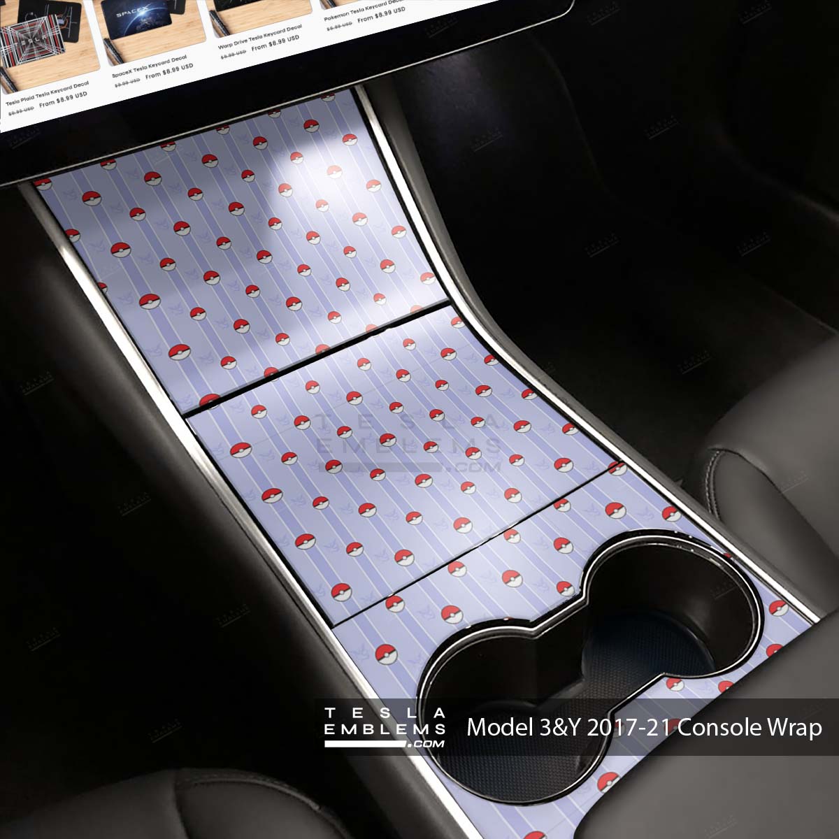 Pokemon Go Tesla Center Console Wrap Kit | 2017-2021 Model 3 & Y - Tesla Emblems