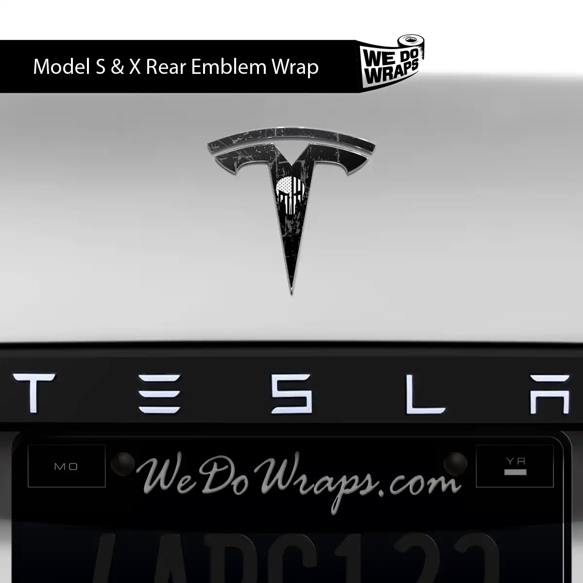 Distressed Skull Tesla Emblem Decals (Front + Back) | Model S - Tesla Emblems
