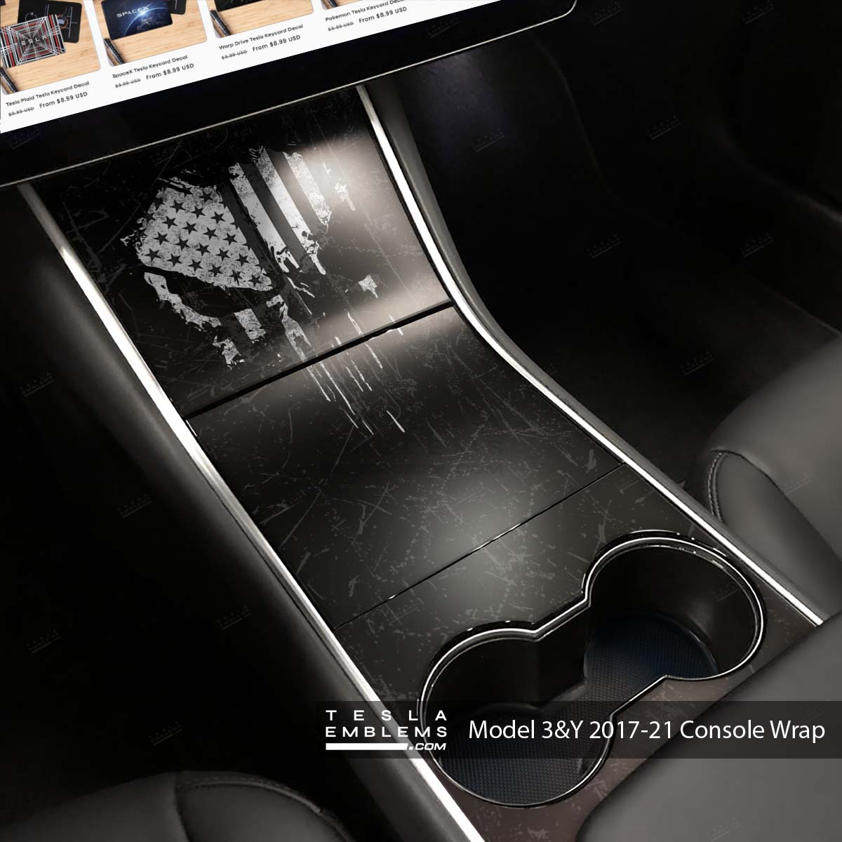 Punisher Skull Tesla Center Console Wrap Kit | 2017-2021 Model 3 & Y - Tesla Emblems