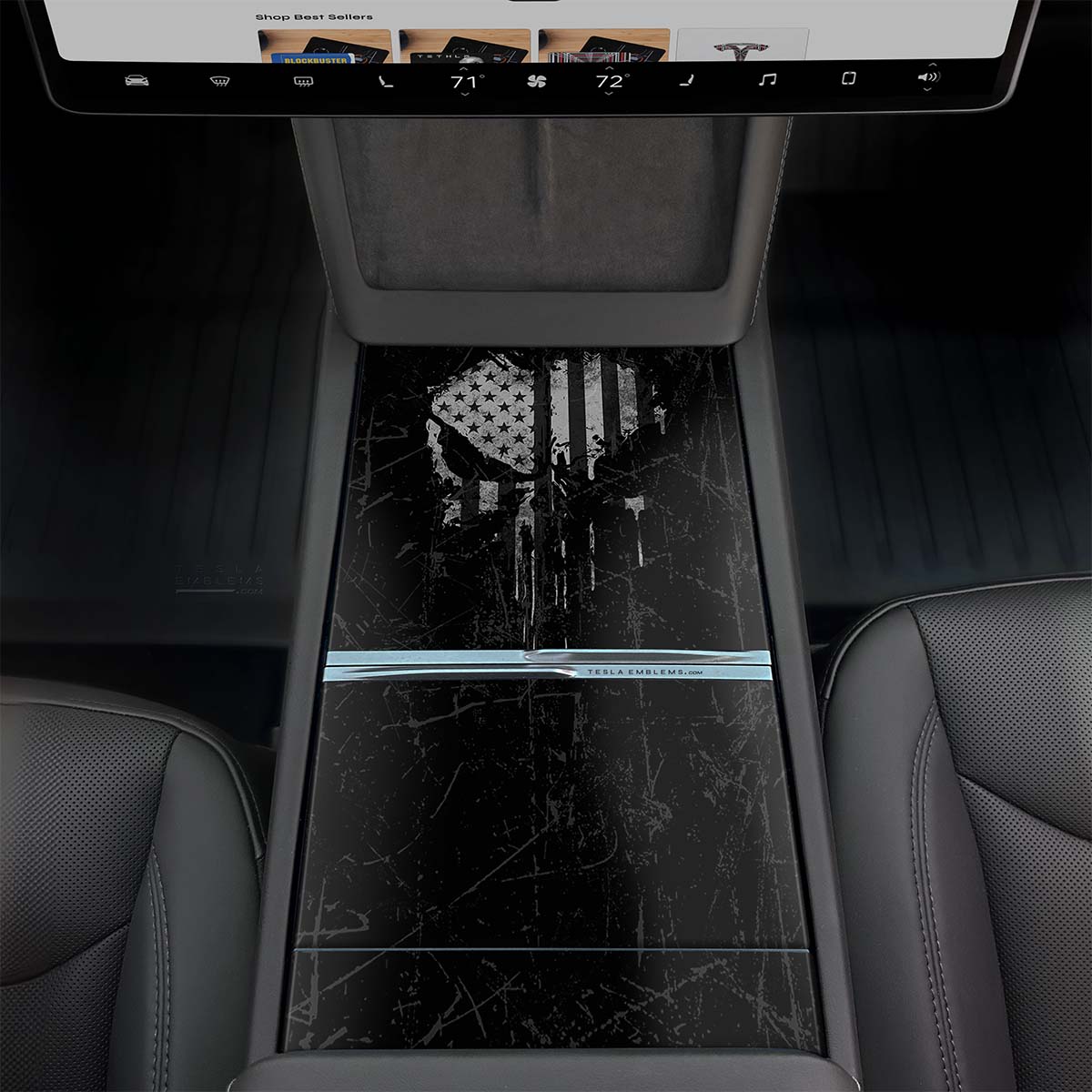 Punisher Skull Tesla Center Console Wrap Kit | 2024+ Model 3 "Highland" - Tesla Emblems