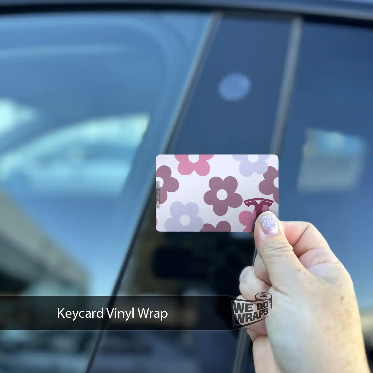 Purple Floral Tesla Keycard Decal - Tesla Emblems
