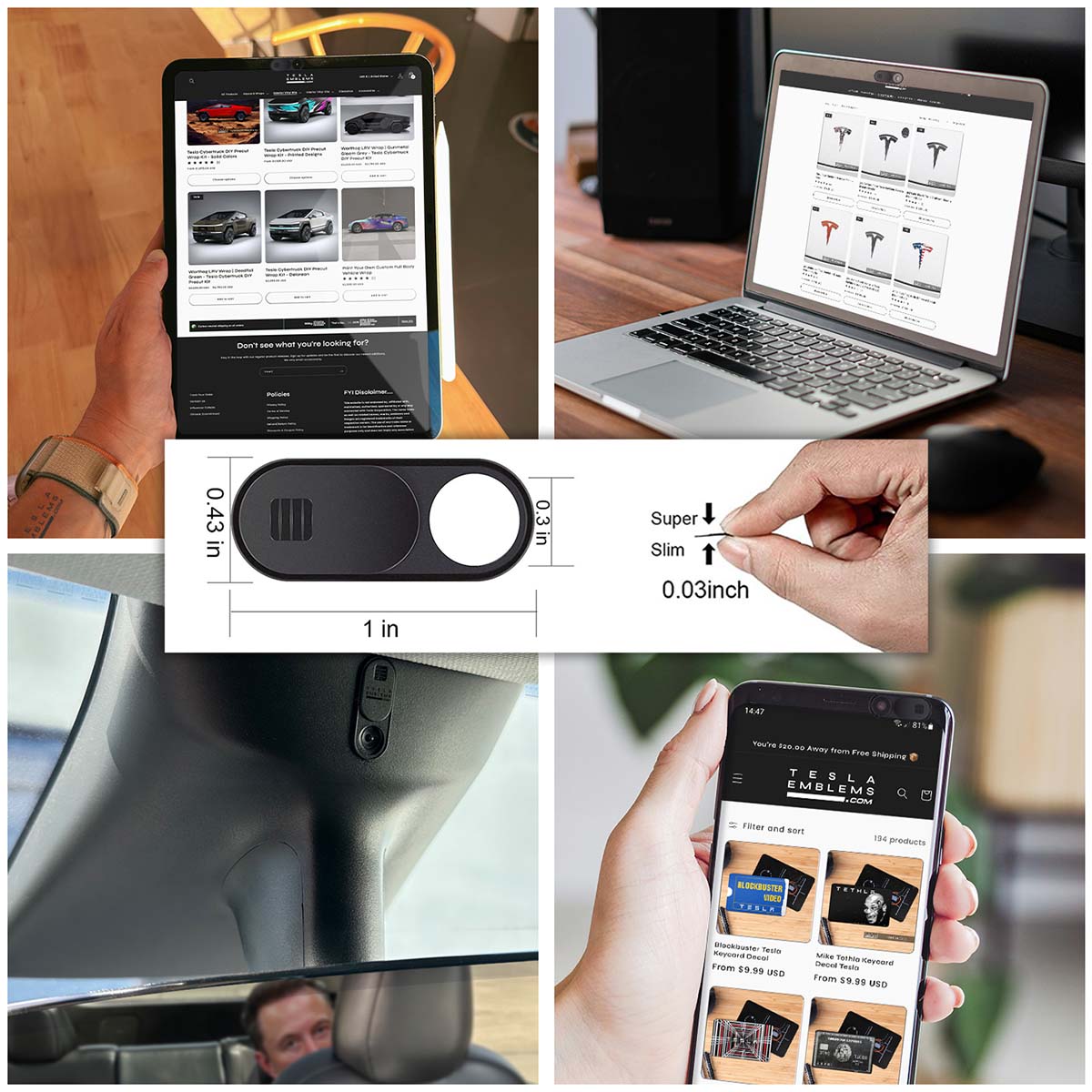 Privacy Sliding Camera Cover - Universal - Tesla Emblems
