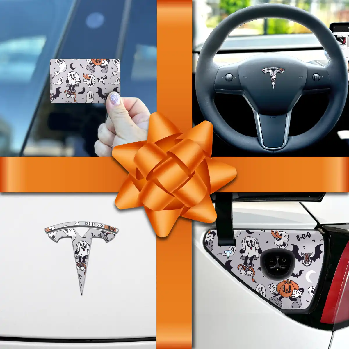 Holiday Bundle Retro 30s Ghost Tesla Wrap Kit - Tesla Emblems