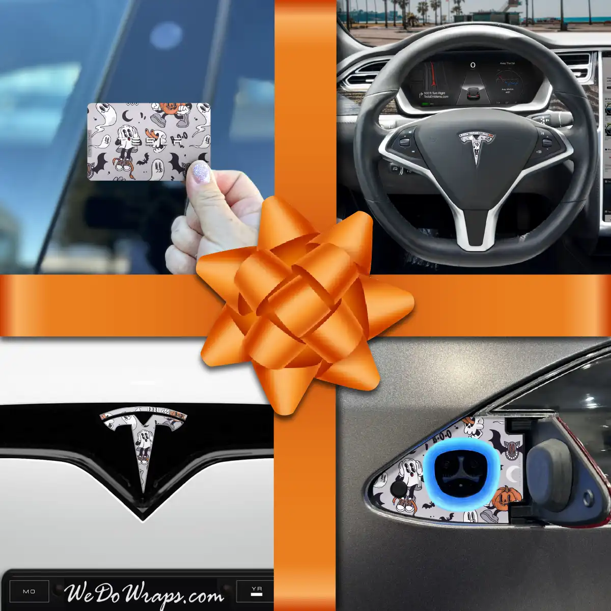 Holiday Bundle Retro 30s Ghost Tesla Wrap Kit | Model X - Tesla Emblems