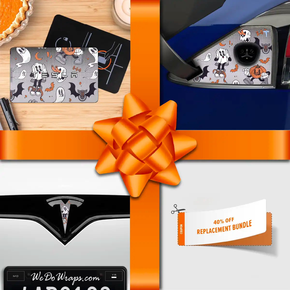 Holiday Bundle Retro 30s Ghost Tesla Wrap Kit | Model X - Tesla Emblems