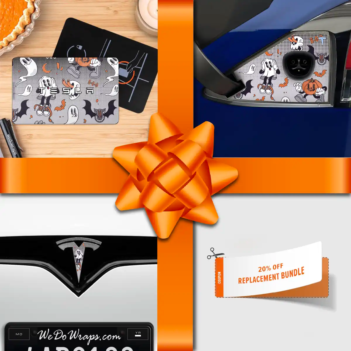 Holiday Bundle Retro 30s Ghost Tesla Wrap Kit | Model X - Tesla Emblems