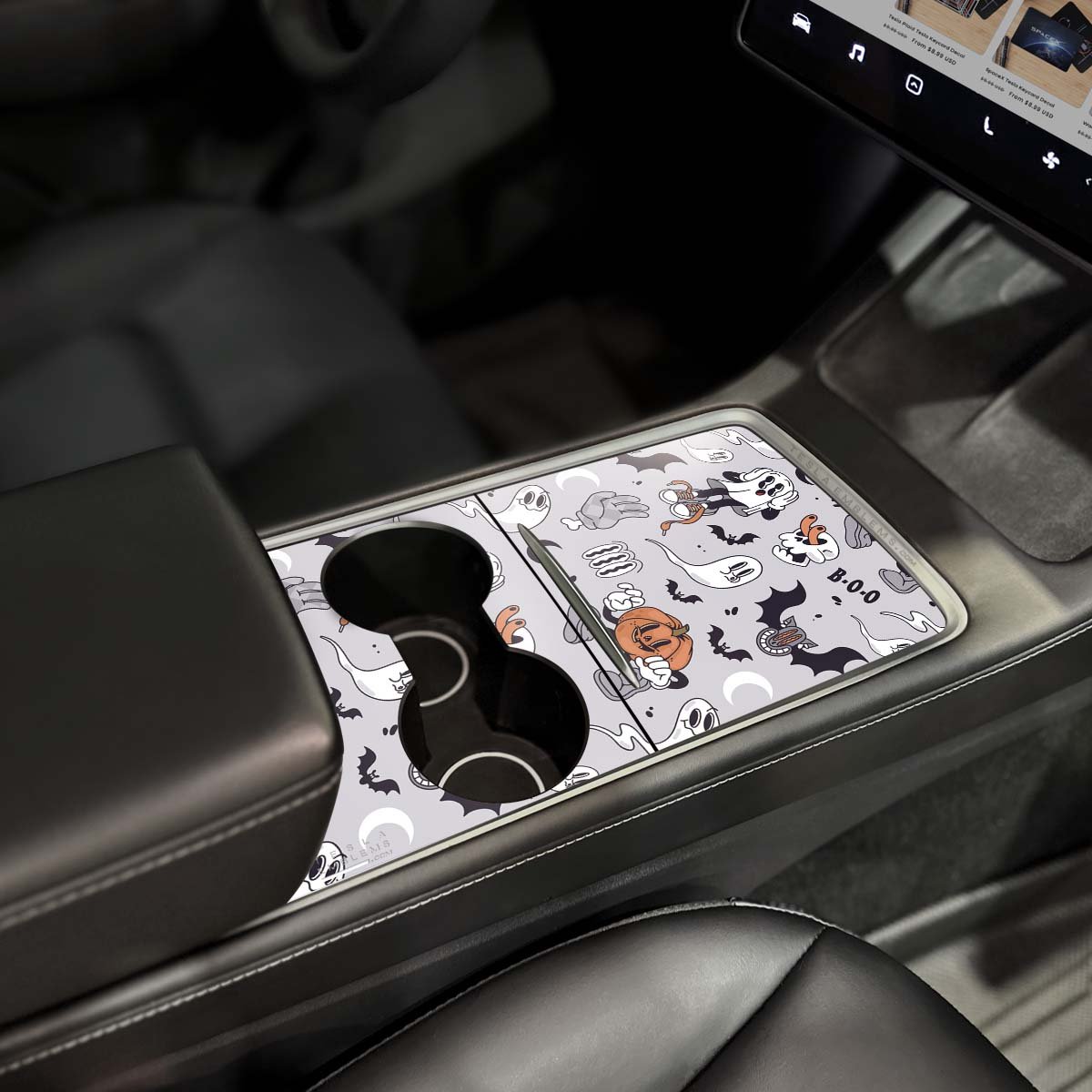 Retro 30s Ghost Tesla Center Console Wrap Kit | Model 3 '21 - 24 - Tesla Emblems