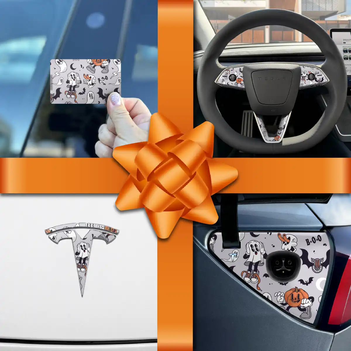 Holiday Bundle Retro 30s Ghost Tesla Wrap Kit | Model Y - Tesla Emblems
