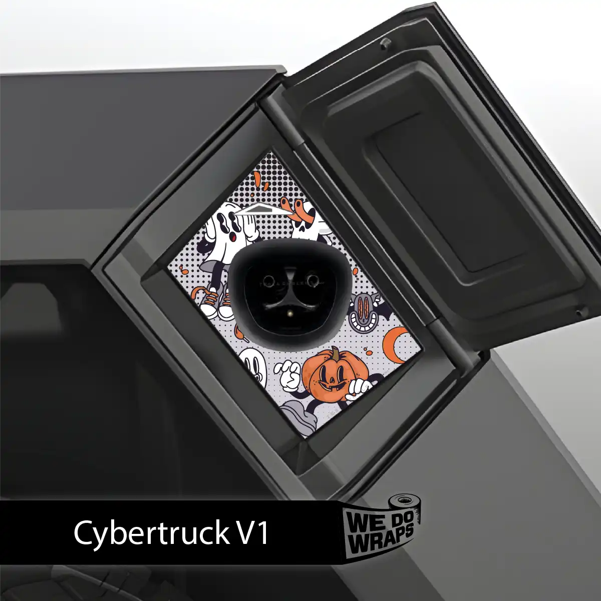 Retro 30s Ghost Tesla Charge Port Wrap | Cybertruck - Tesla Emblems