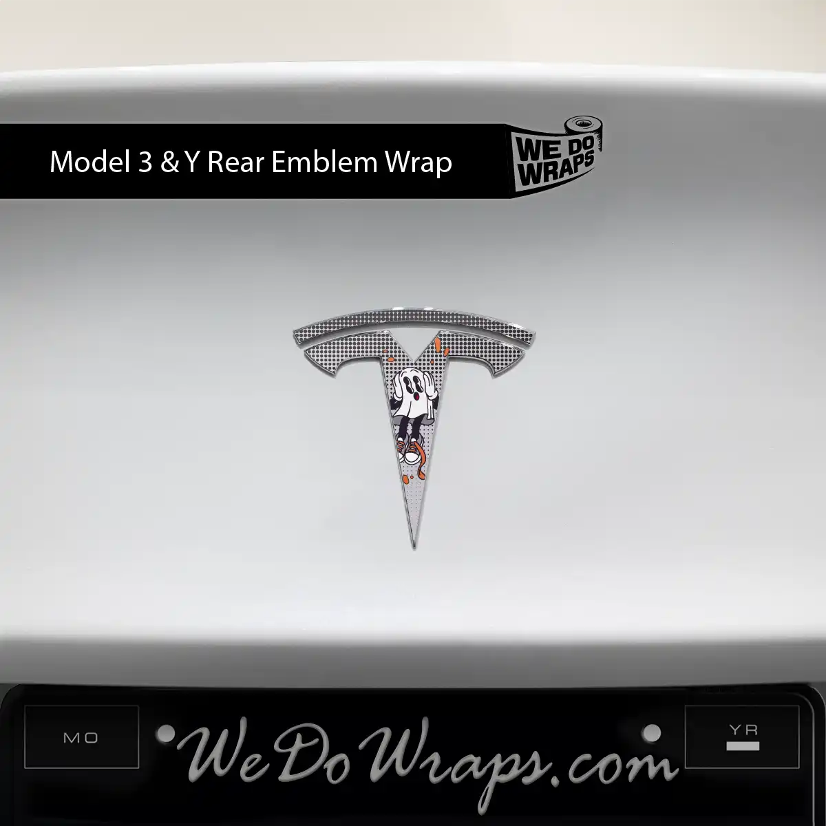 Retro 30s Ghost Tesla Emblem Decals (Front + Back) | Model Y - Tesla Emblems