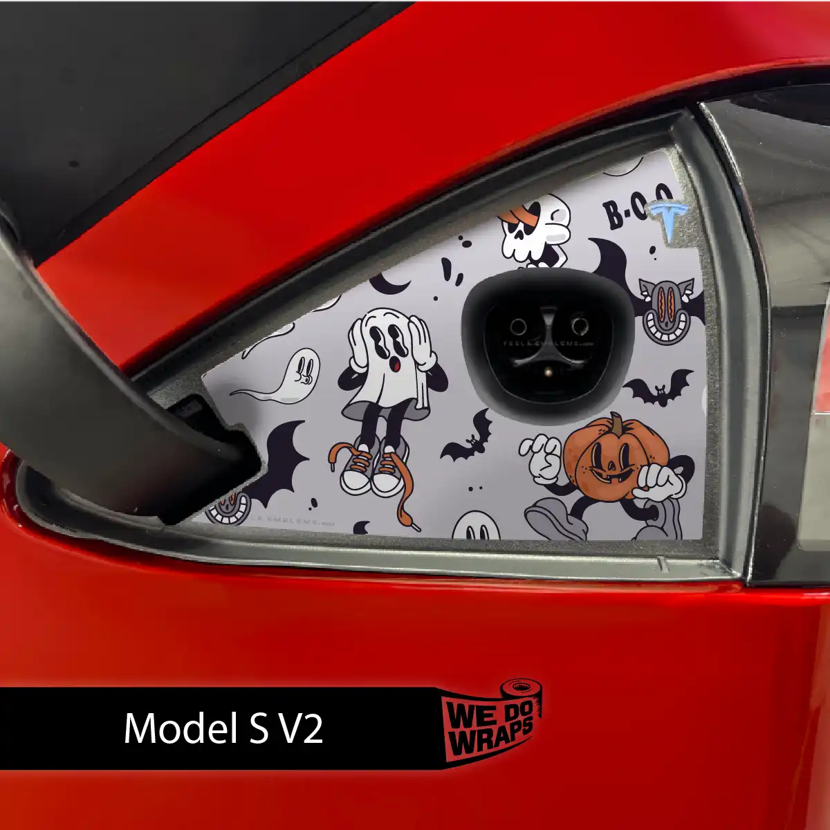 Retro 30s Ghost Tesla Charge Port Wrap | Model S - Tesla Emblems