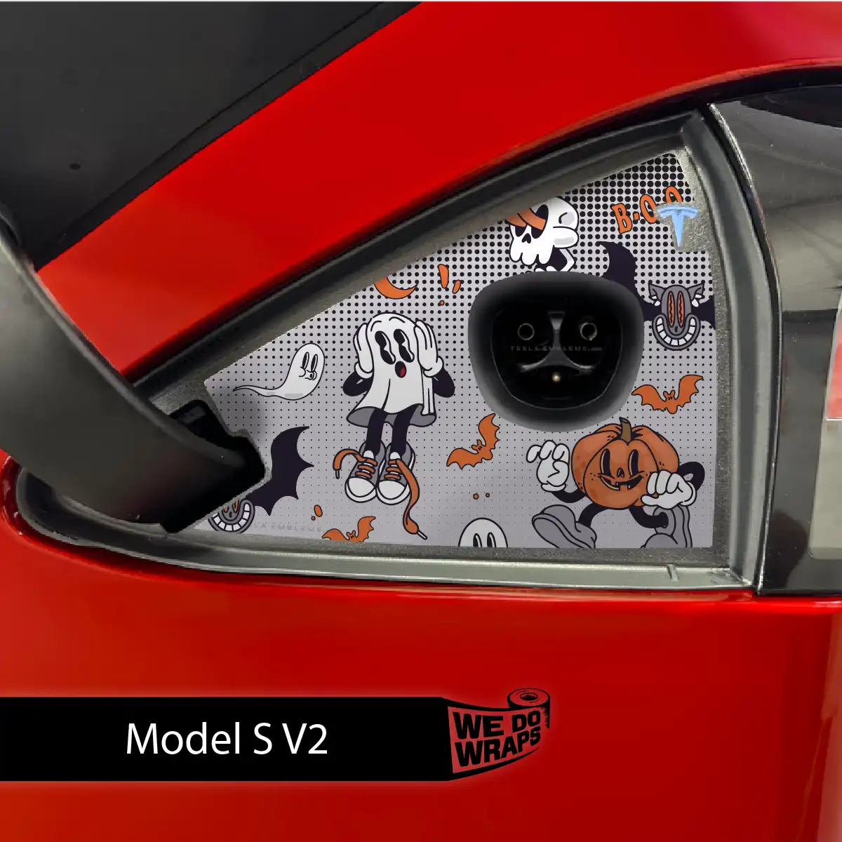 Retro 30s Ghost Tesla Charge Port Wrap | Model S - Tesla Emblems