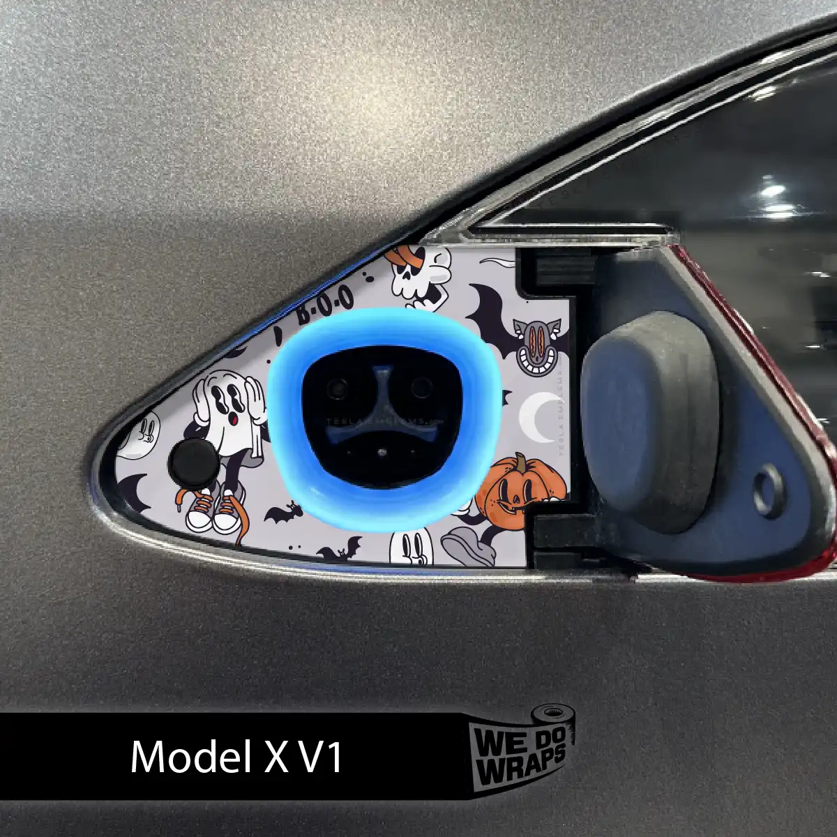 Retro 30s Ghost Tesla Charge Port Wrap | Model X - Tesla Emblems
