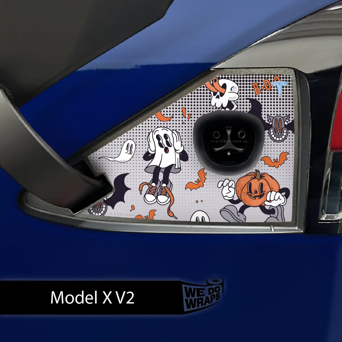 Retro 30s Ghost Tesla Charge Port Wrap | Model X - Tesla Emblems