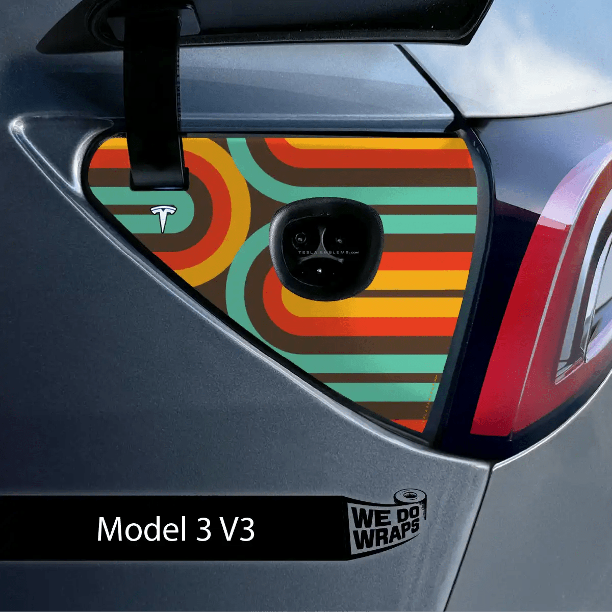 Retro Stripes Tesla Charge Port Wrap | Model 3 - Tesla Emblems