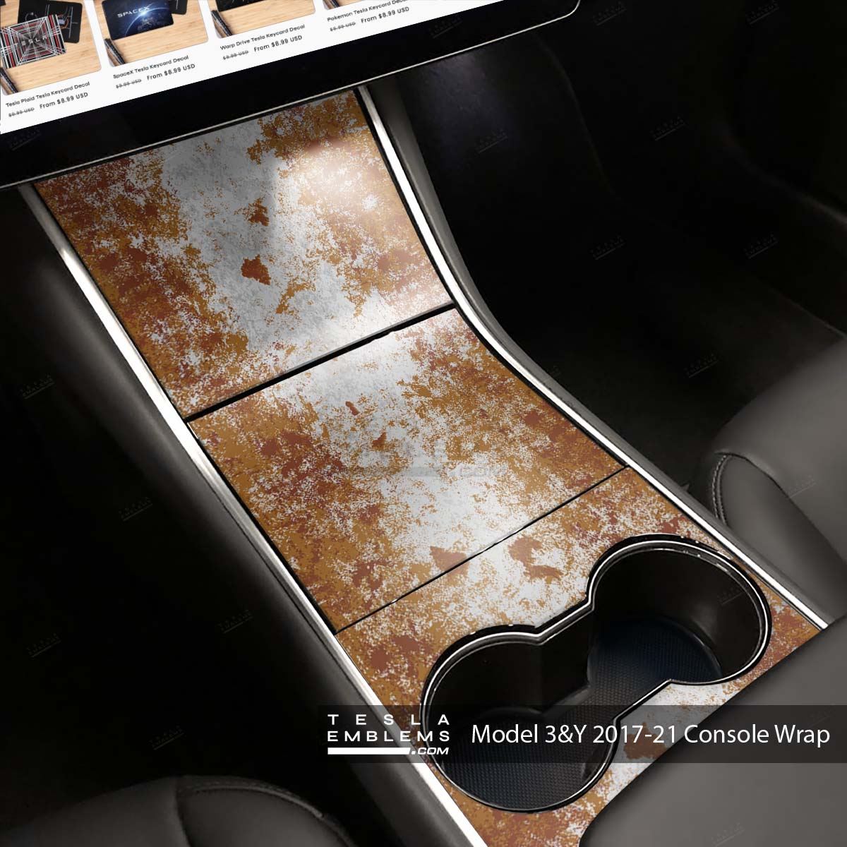 Rust Tesla Center Console Wrap Kit | 2017-2021 Model 3 & Y - Tesla Emblems